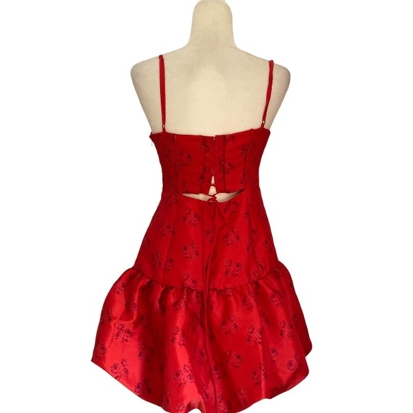 For Love & Lemons Annika Mini Dress NWOT Red Corset Bodice Bubble Hem - Picture 6 of 14
